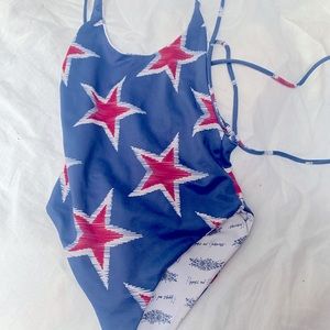 Hippies and Housewives Swimsuit One piece Red and Blue Star